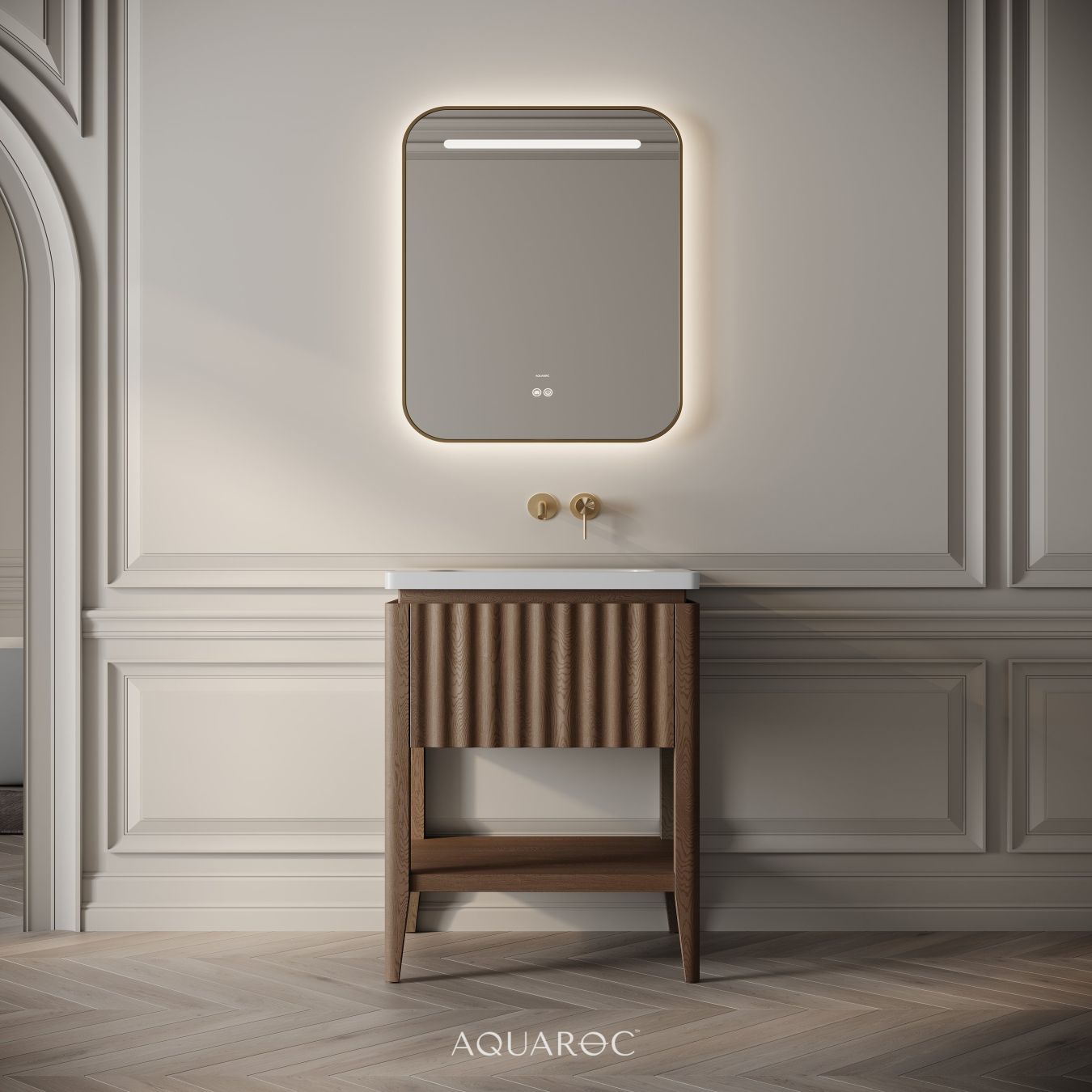 Kensington Vanity Unit & Stone Basin 600mm Smoked Oak